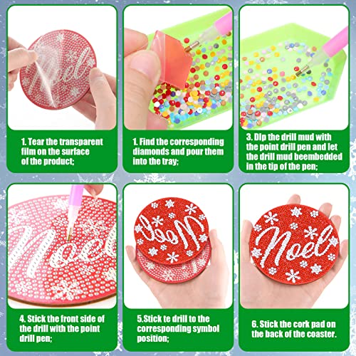 Diy 8pcs/set Christmas  Diamond Painting Coasters with Holder