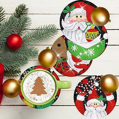 Diy 8pcs/set Christmas  Diamond Painting Coasters with Holder