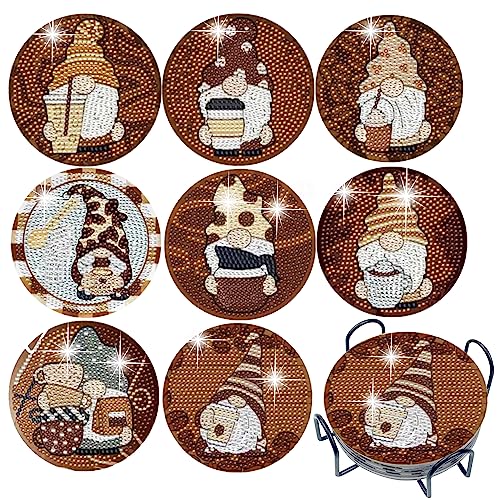 Diy 8pcs/set Gnome  Diamond Painting Coasters with Holder