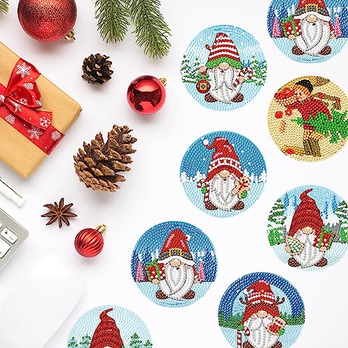 Diy 8pcs/set Gnome Christmas  Diamond Painting Coasters with Holder