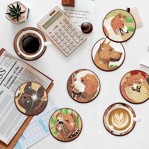 Diy 8pcs/set Dog  Diamond Painting Coasters with Holder