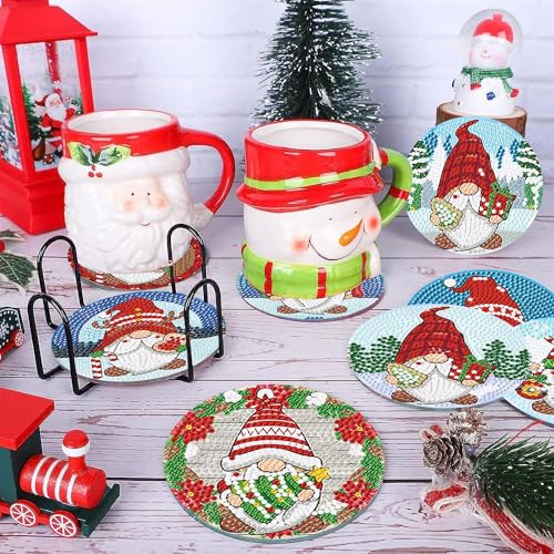 Diy 8pcs/set Gnome Christmas  Diamond Painting Coasters with Holder