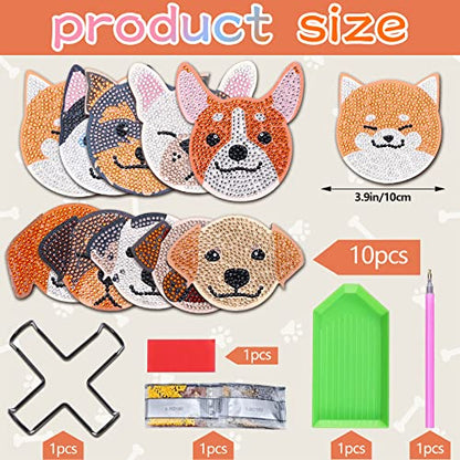 Diy 10pcs/set Dog  Diamond Painting Coasters with Holder
