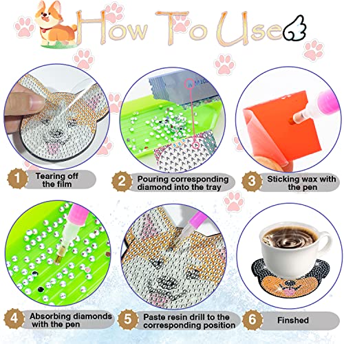 Diy 10pcs/set Dog  Diamond Painting Coasters with Holder