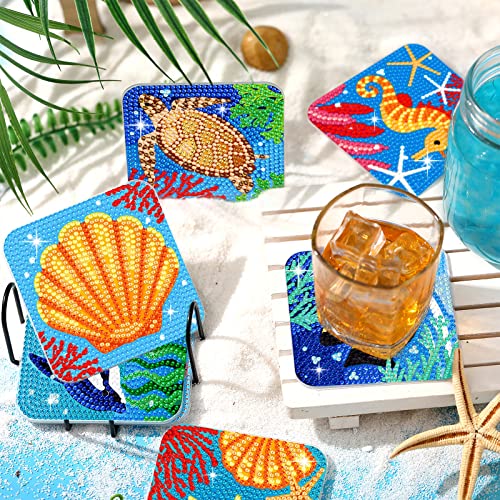 Diy 8pcs/set Animal  Diamond Painting Coasters with Holder