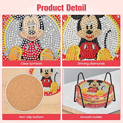 Diy 8pcs/set Cartoon  Diamond Painting Coasters with Holder