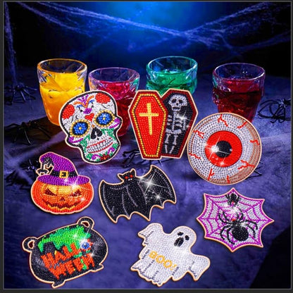 Diy 8pcs/set Halloween  Diamond Painting Coasters with Holder