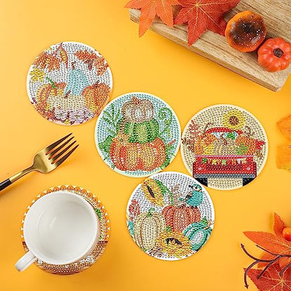 Diy 8pcs/set Pumpkin  Diamond Painting Coasters with Holder
