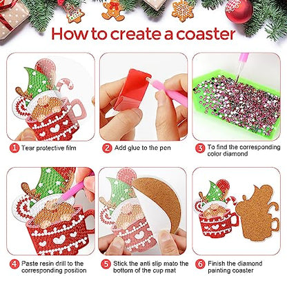 Diy 8pcs/set Christmas  Diamond Painting Coasters with Holder