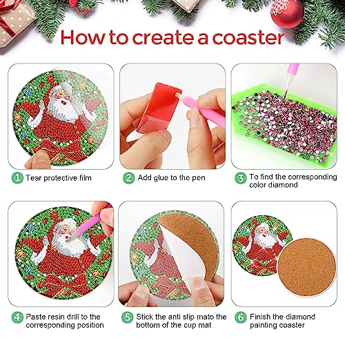 Diy 8pcs/set Christmas  Diamond Painting Coasters with Holder