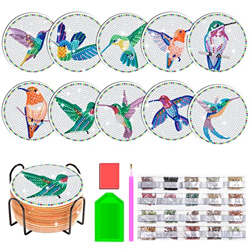 Diy 10pcs/set Bird  Diamond Painting Coasters with Holder