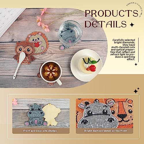 Diy 8pcs/set Animal  Diamond Painting Coasters with Holder