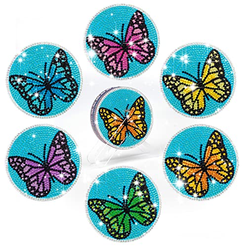 Diy 6pcs/set Butterfly  Diamond Painting Coasters with Holder