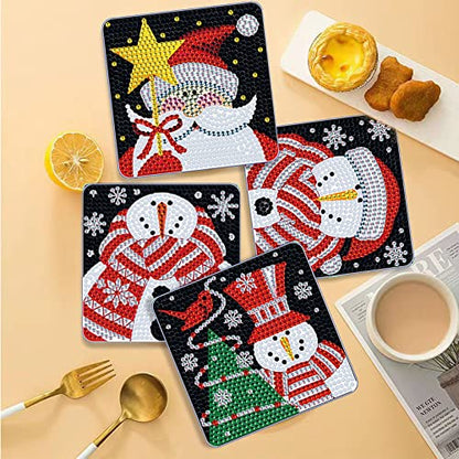 Diy 6pcs/set Gnome Christmas  Diamond Painting Coasters with Holder