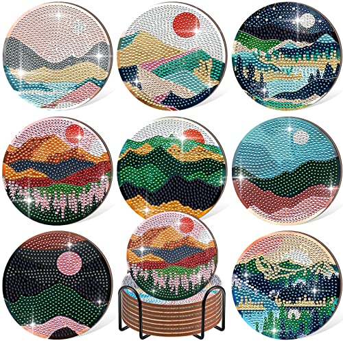 Diy 8pcs/set  Diamond Painting Coasters with Holder