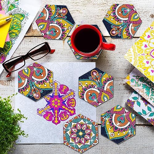 Diy 7Pcs  Diamond Painting Coasters with Holder