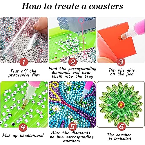 Diy 8pcs/set Flower  Diamond Painting Coasters with Holder