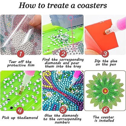Diy 8pcs/set Flower  Diamond Painting Coasters with Holder