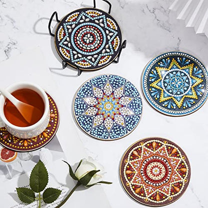 Diy 5pcs/set Mandala  Diamond Painting Coasters with Holder
