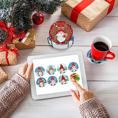 Diy 8pcs/set Gnome Christmas  Diamond Painting Coasters with Holder