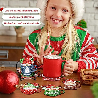 Diy 8pcs/set Christmas  Diamond Painting Coasters with Holder