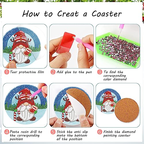 Diy 8pcs/set Gnome Christmas  Diamond Painting Coasters with Holder