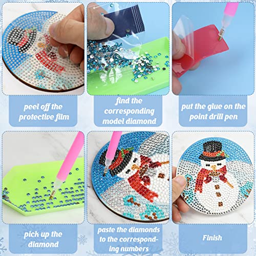 Diy 8pcs/set Christmas  Diamond Painting Coasters with Holder