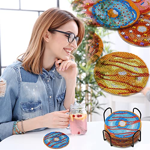 Diy 8pcs/set Mandala  Diamond Painting Coasters with Holder