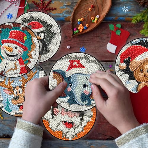 Diy 8pcs/set Christmas  Diamond Painting Coasters with Holder