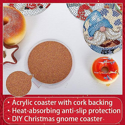 Diy 8pcs/set Gnome Christmas  Diamond Painting Coasters with Holder