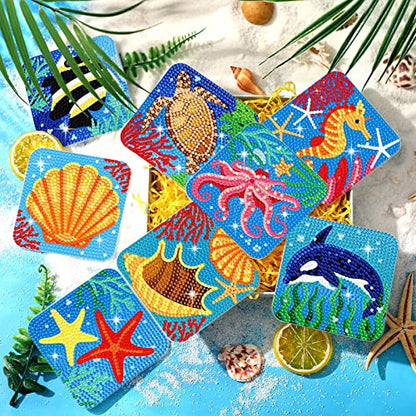 Diy 8pcs/set Animal  Diamond Painting Coasters with Holder