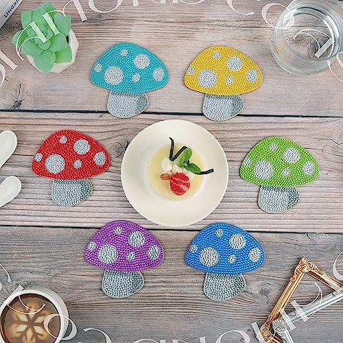 Diy 6pcs/set Mushroom Cartoon  Diamond Painting Coasters with Holder