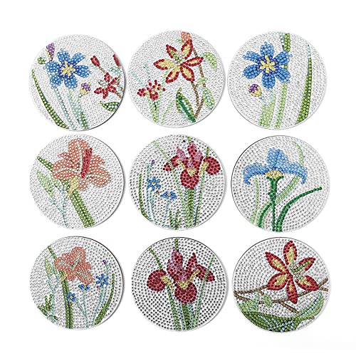 Diy 9pcs/set Flower  Diamond Painting Coasters with Holder