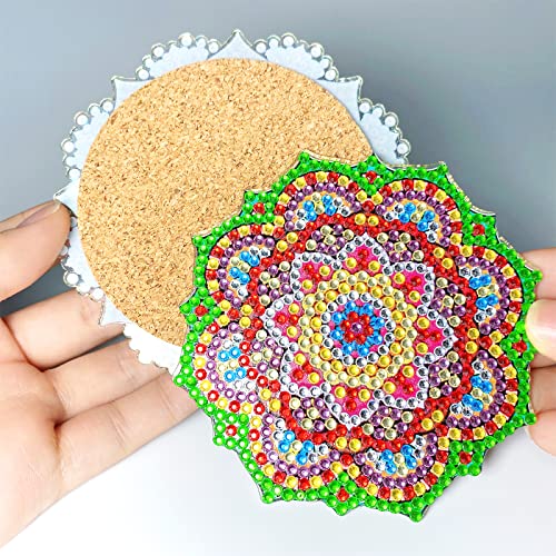 Diy 8pcs/set Mandala  Diamond Painting Coasters with Holder