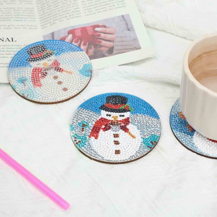 Diy 8pcs/set Christmas  Diamond Painting Coasters with Holder