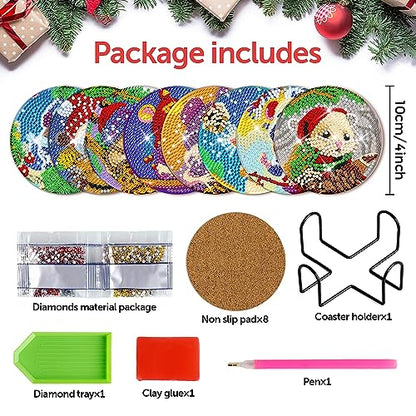 Diy 8pcs/set Christmas  Diamond Painting Coasters with Holder