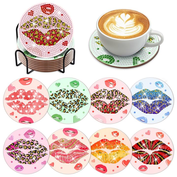 Diy 8pcs/set  Diamond Painting Coasters with Holder