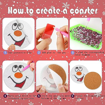 Diy 8pcs/set Christmas  Diamond Painting Coasters with Holder