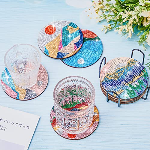 Diy 8pcs/set  Diamond Painting Coasters with Holder