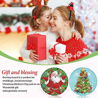 Diy 8pcs/set Christmas  Diamond Painting Coasters with Holder