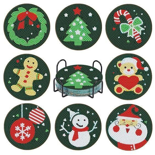 Diy 8pcs/set Christmas  Diamond Painting Coasters with Holder