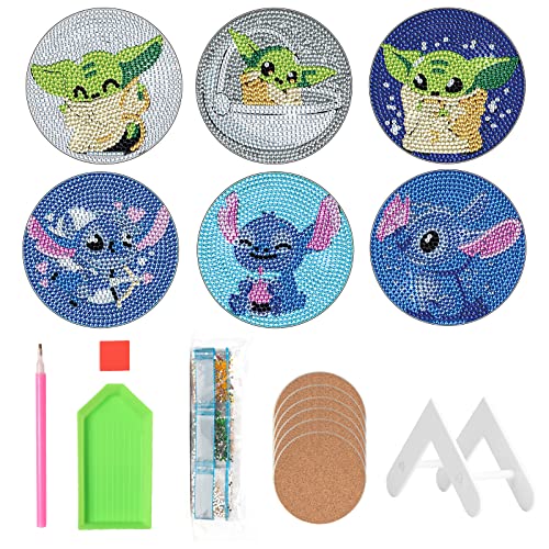Diy 6pcs/set Cartoon  Diamond Painting Coasters with Holder
