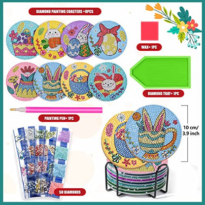 Diy 8pcs/set Easter  Diamond Painting Coasters with Holder