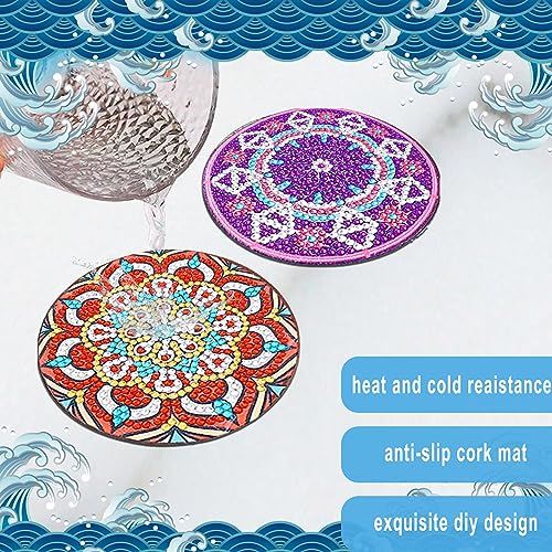 Diy 12pcs/set Mandala  Diamond Painting Coasters with Holder