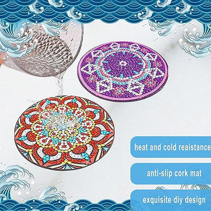 Diy 12pcs/set Mandala  Diamond Painting Coasters with Holder