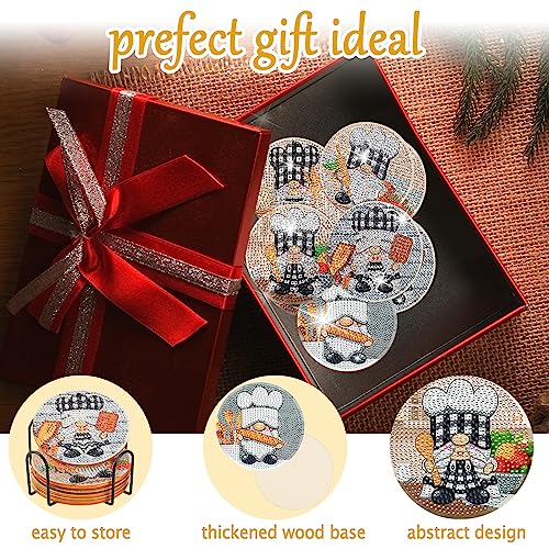 Diy 8pcs/set Gnome  Diamond Painting Coasters with Holder