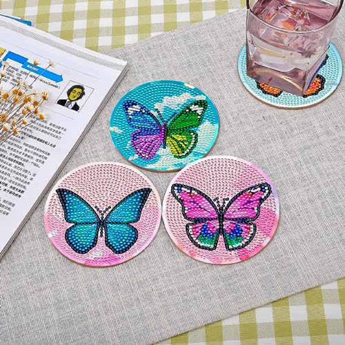 Diy 8pcs/set Butterfly  Diamond Painting Coasters with Holder