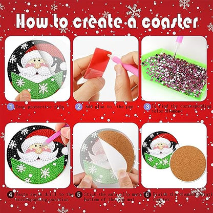 Diy 8pcs/set Christmas  Diamond Painting Coasters with Holder