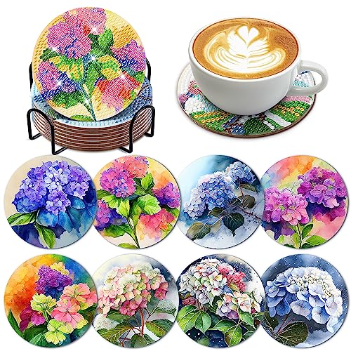 Diy 8pcs/set Flower  Diamond Painting Coasters with Holder