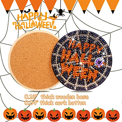 Diy 8pcs/set Pumpkin Halloween  Diamond Painting Coasters with Holder